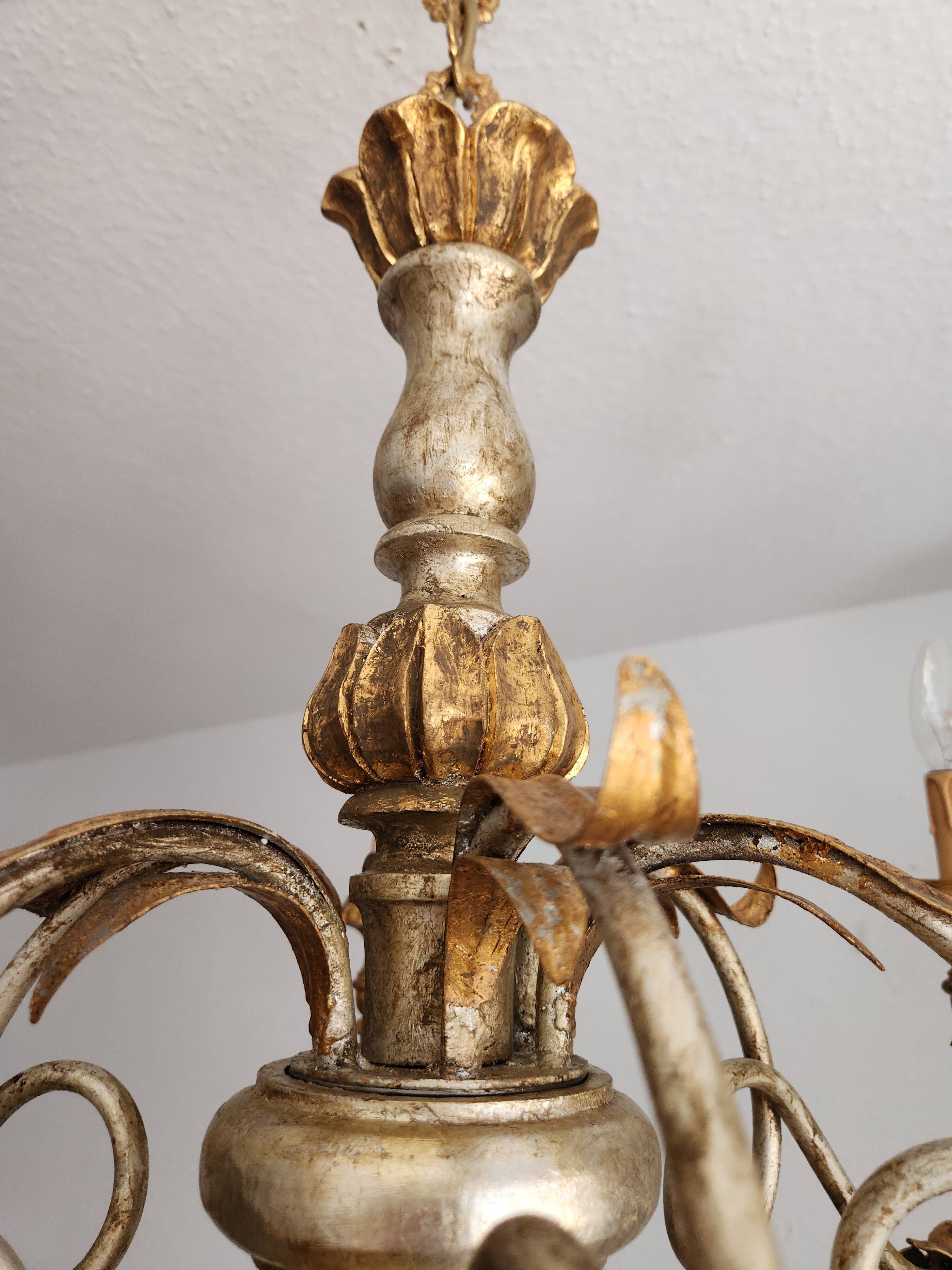 Antique gilded silver chandelier Florentine Rococo Louis XV Italy