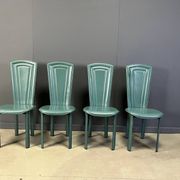 Vintage green leather dining chairs, 1980s - set of 4