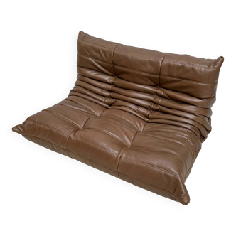 Vintage original leather Togo 2-seater by Michel Ducaroy for Ligne Roset