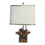 Bronze and brass water lily lamp signed