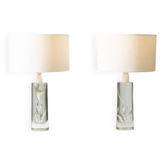 Pair of Vicke Lindstrand crystal glass lamps for Kosta, Sweden 1960s