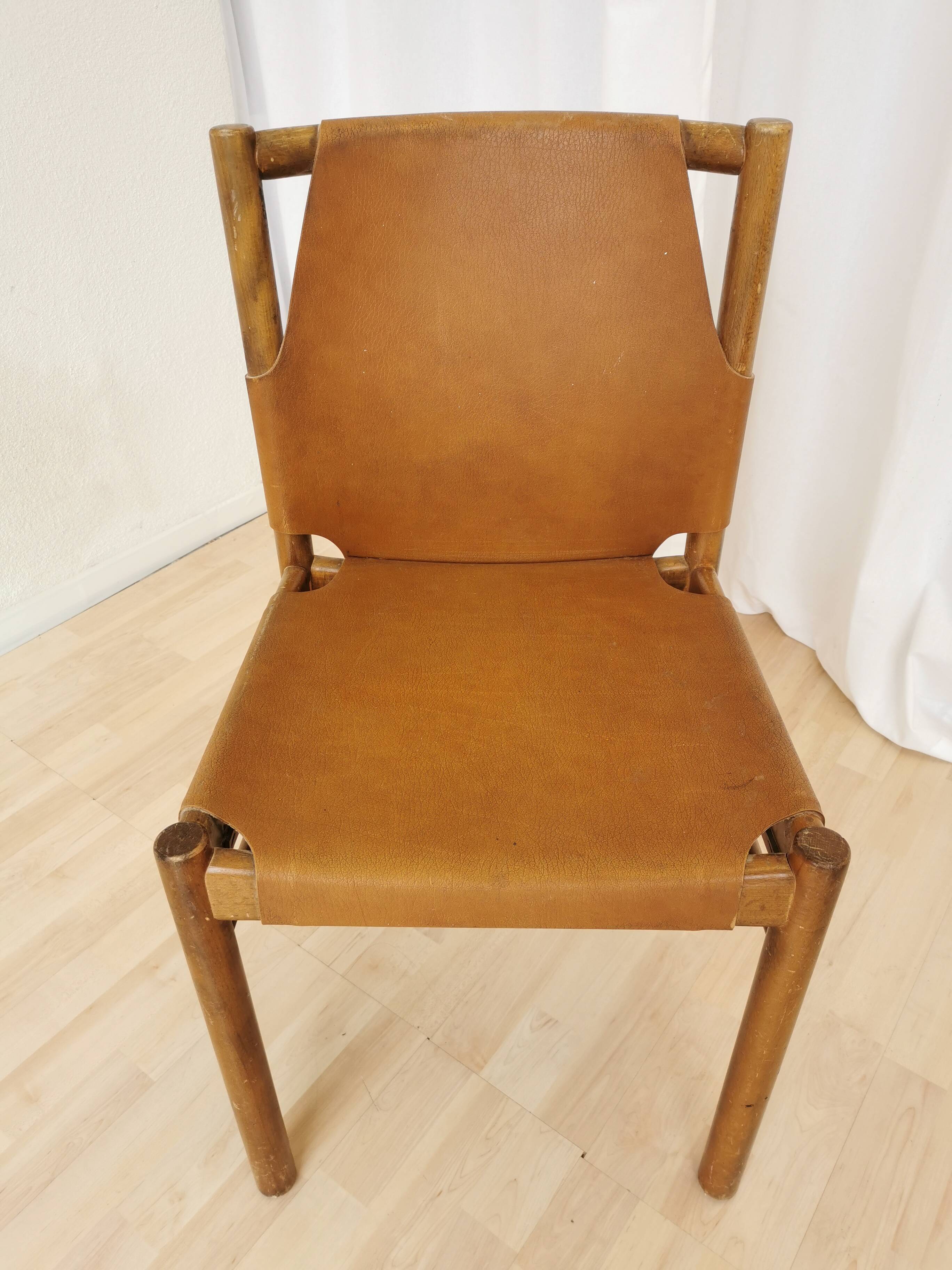 Vintage Janez Lajovic Leather Dining Chair: Mid-Century Modern 1980s