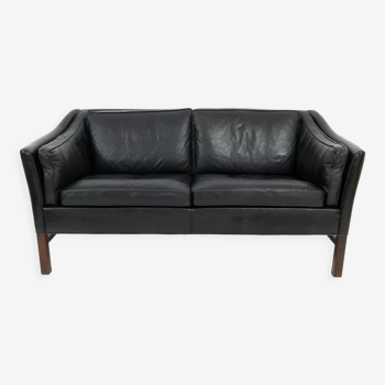 Vintage Danish Black Leather 2-Seater Sofa from Grant Mobelfabrik