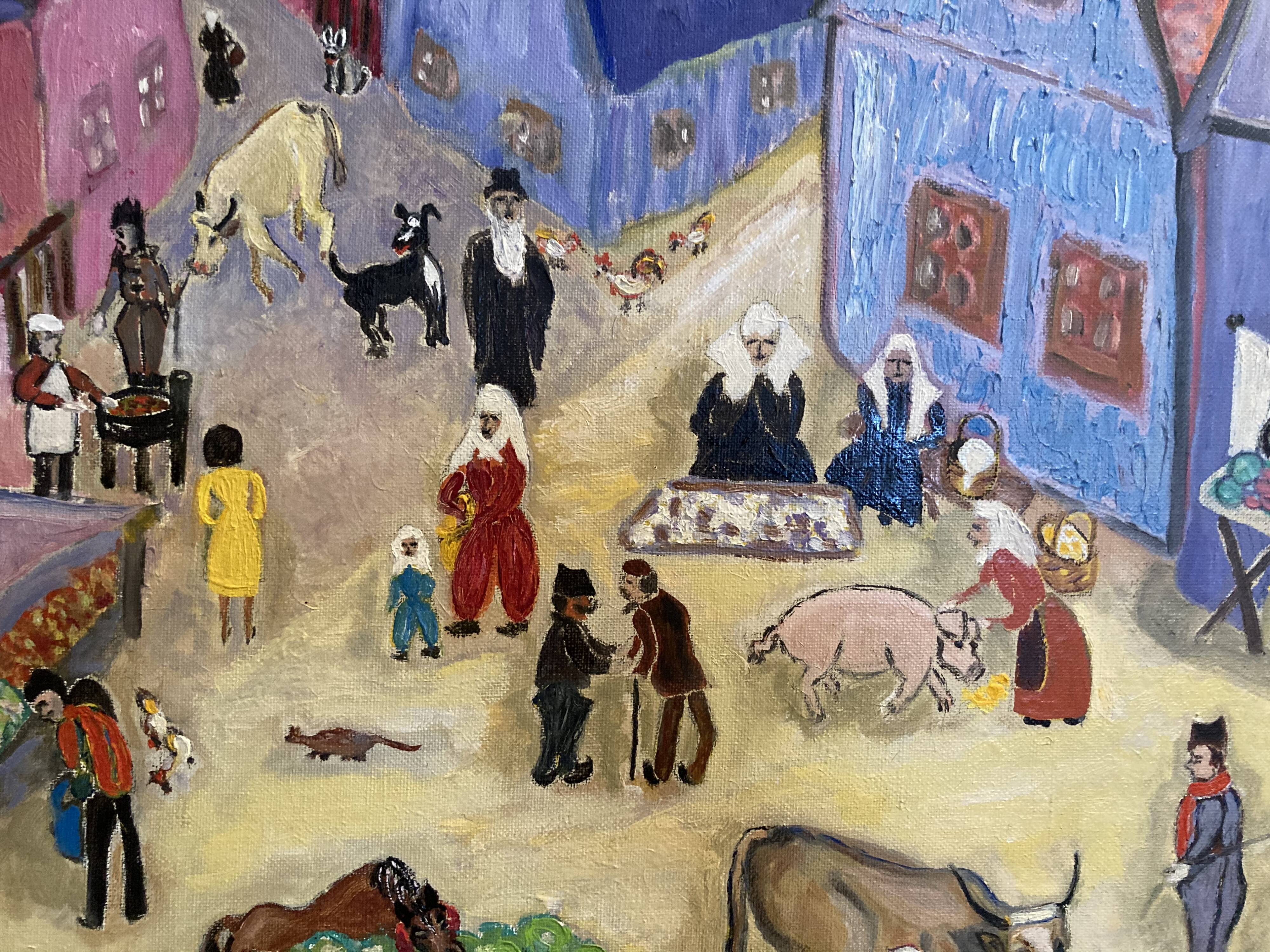 Huile sur toile « le marché au village »
