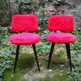 Pair of chairs "moumoute" red 70's