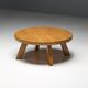 Brutalist Round Coffee Table in Solid Wood, France, 1960s