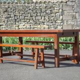 Farmhouse table with extensions and its 2 benches, living room table, solid wood table, kitchen, chalet, ca