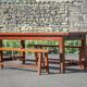 Farmhouse table with extensions and its 2 benches, living room table, solid wood table, kitchen, chalet, ca