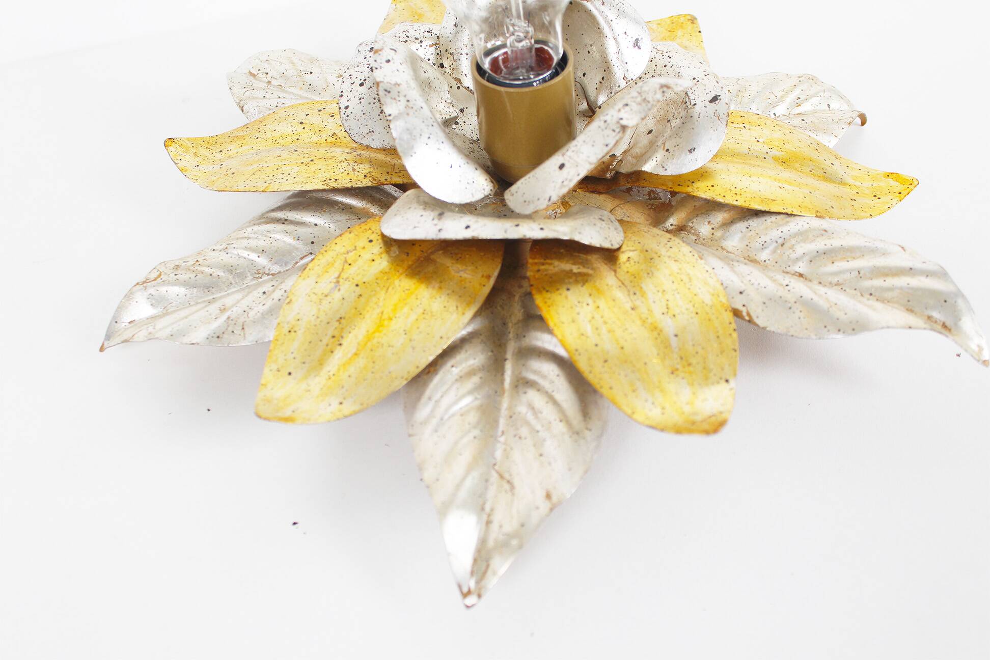 Wonderful gilded florentine flush mount lights, Italy 1970's