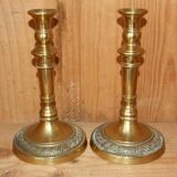 Pair of empire-style candlesticks or gilded bronze restoration