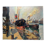 Guy David - Boats moored in the port of Rouen