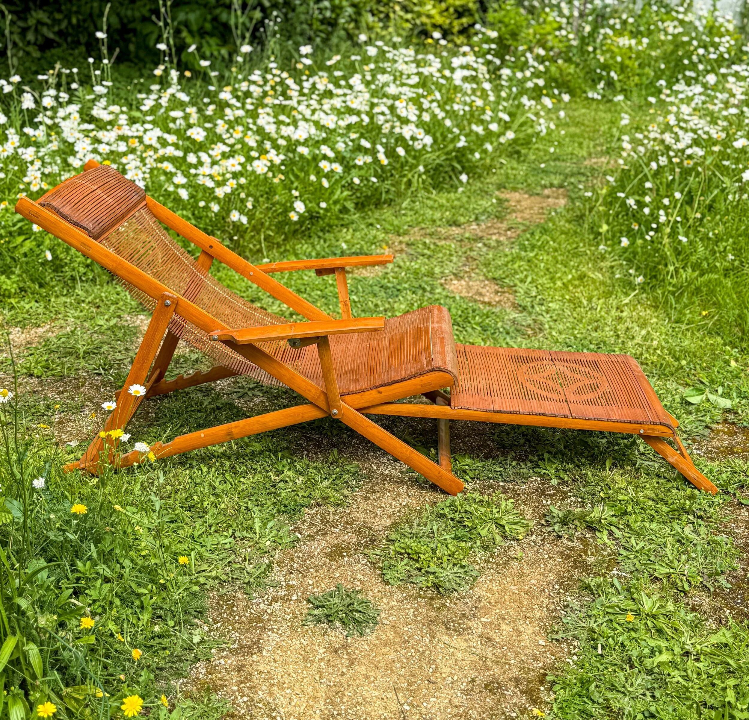 Vintage Japanese bamboo lounge chair & ottoman