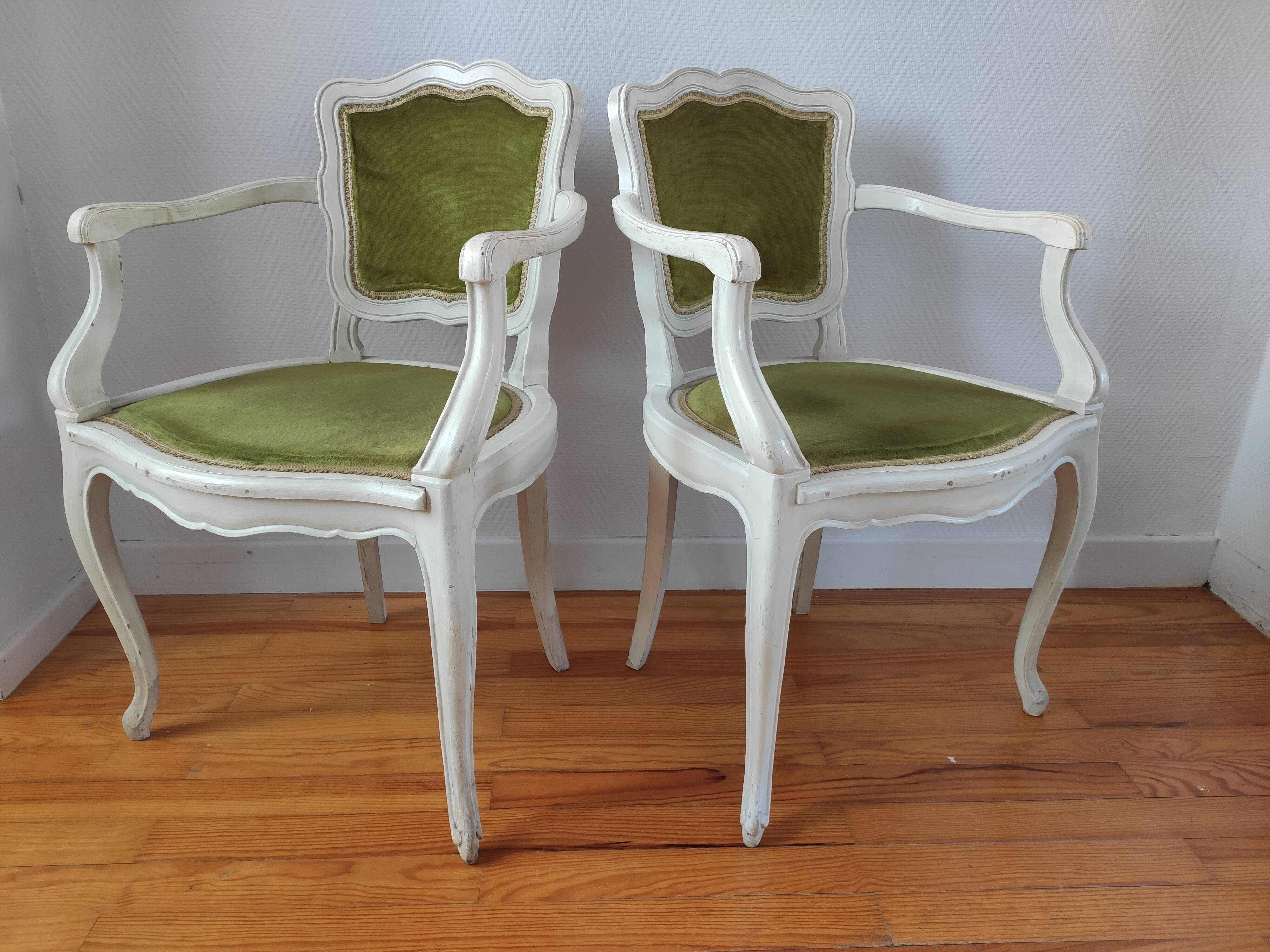 Pair of patinated armchairs