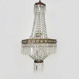 Old large 3-light hot air balloon chandelier in bronze, glass pendants.
