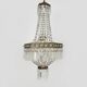 Old large 3-light hot air balloon chandelier in bronze, glass pendants.