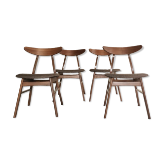 Set of 4 scandinavian chairs wood and fabric