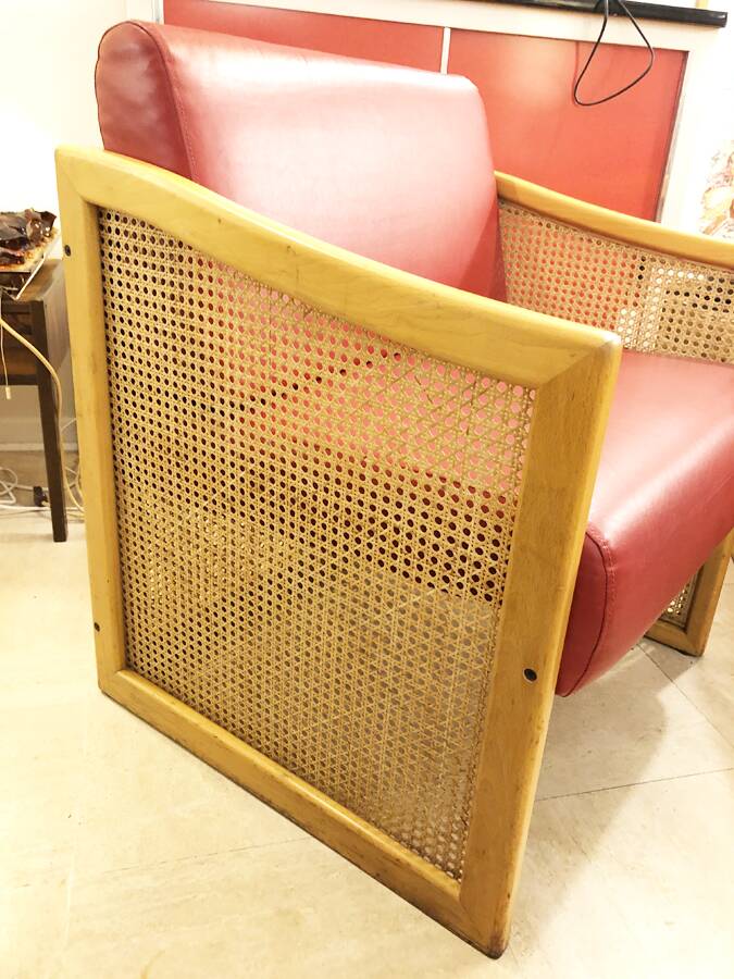 Pair of vintage wooden and caned armchairs – 1980