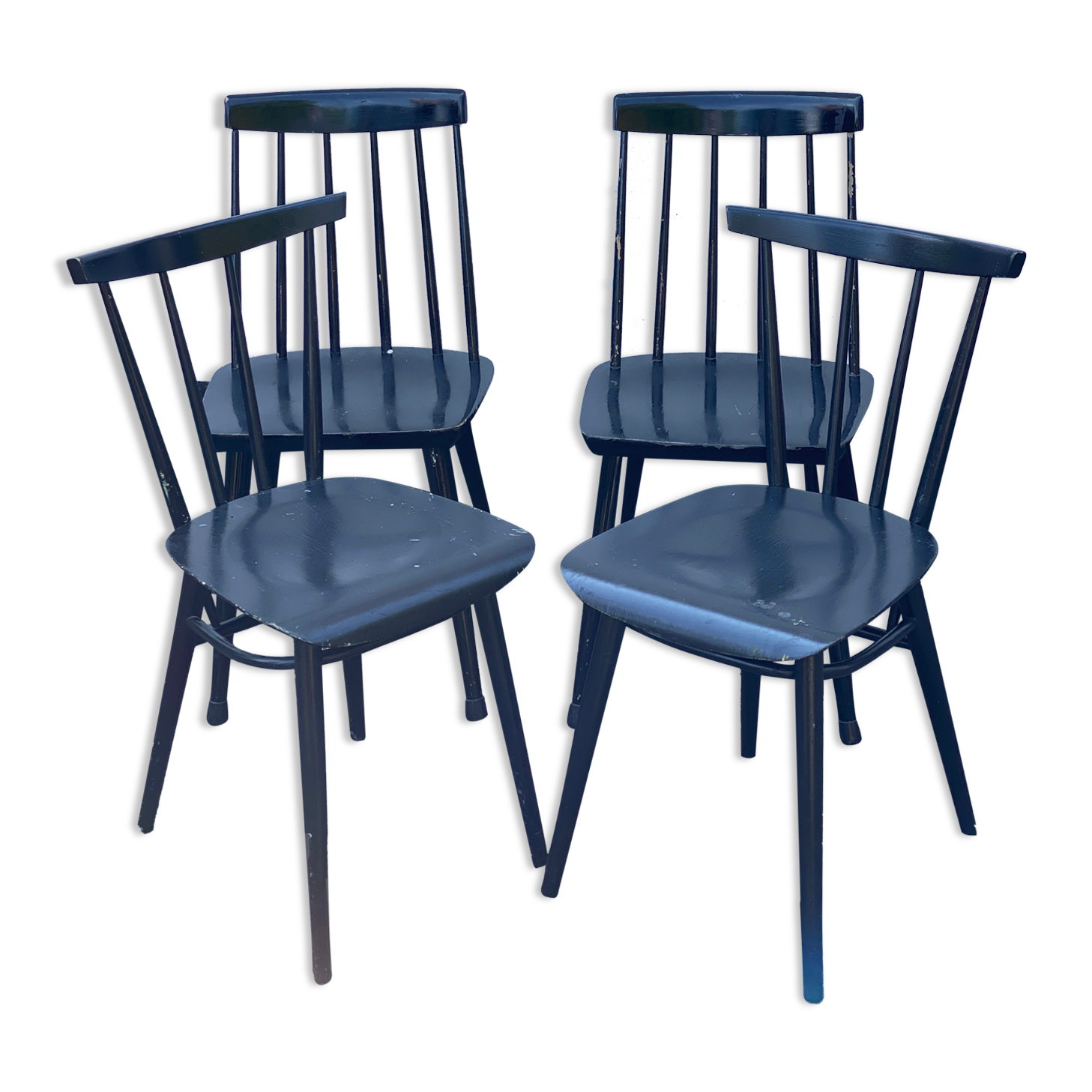 Set of 4 black laquered dining chairs