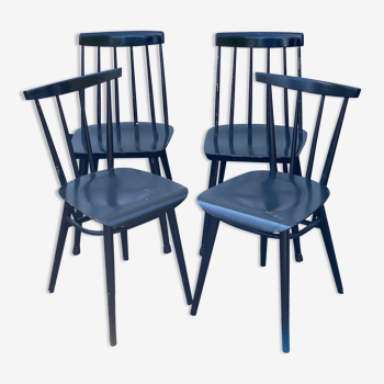 Set of 4 black laquered dining chairs