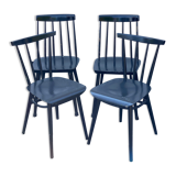 Set of 4 black laquered dining chairs