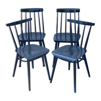 Ensemble de 4 chaises de salle à manger laquées noires