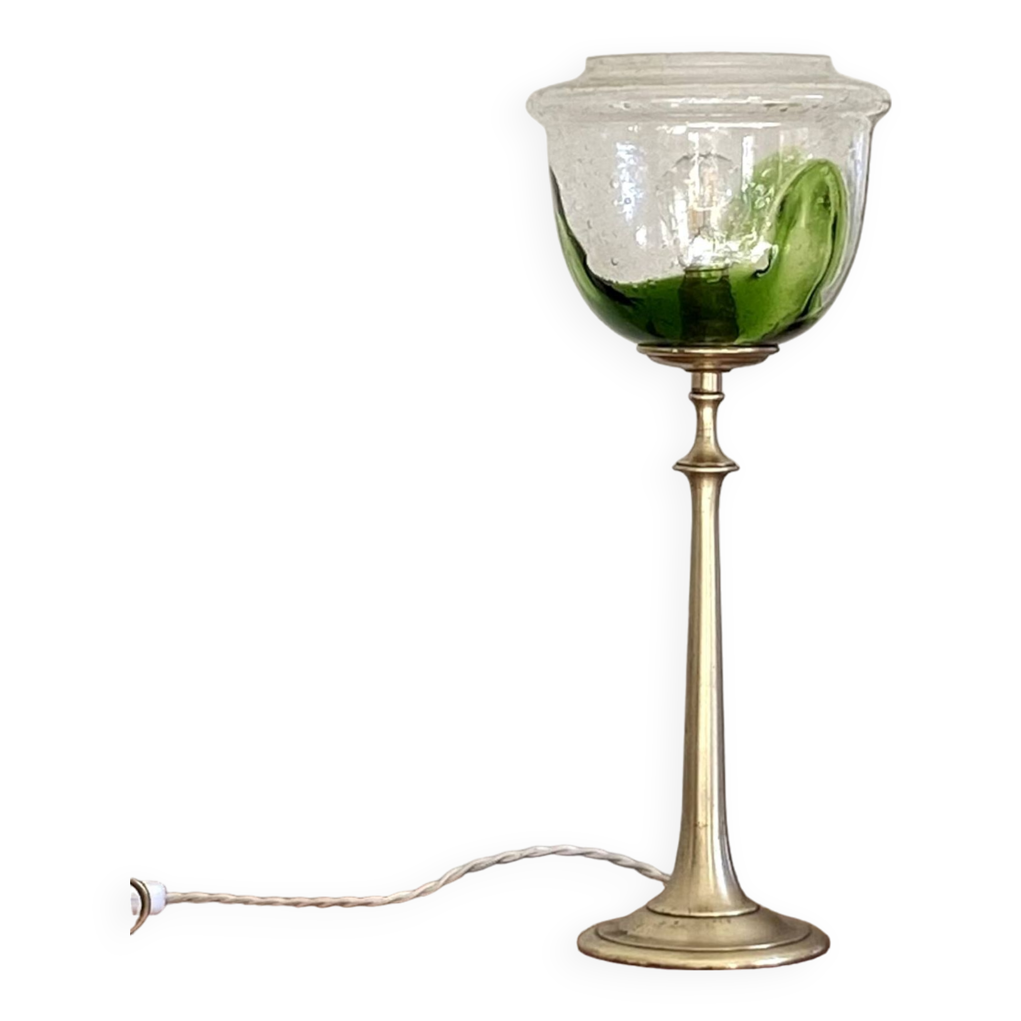 Lampe à poser globe en verre ancien Murano et pied laiton chevet