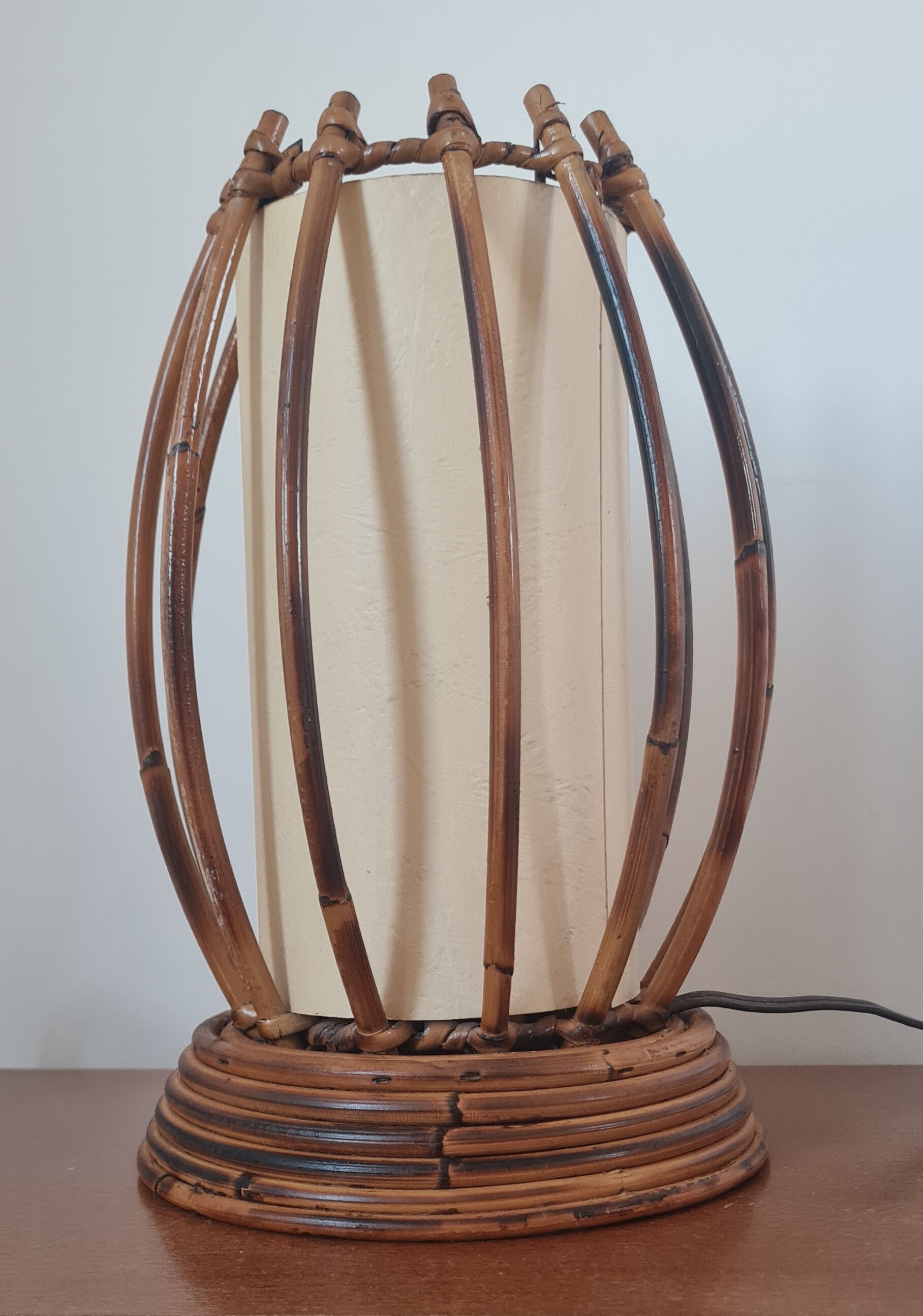 Rattan and bamboo table lamp by Louis Sognot 1960