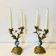 19th century candle holders in gilded bronze and porcelain
