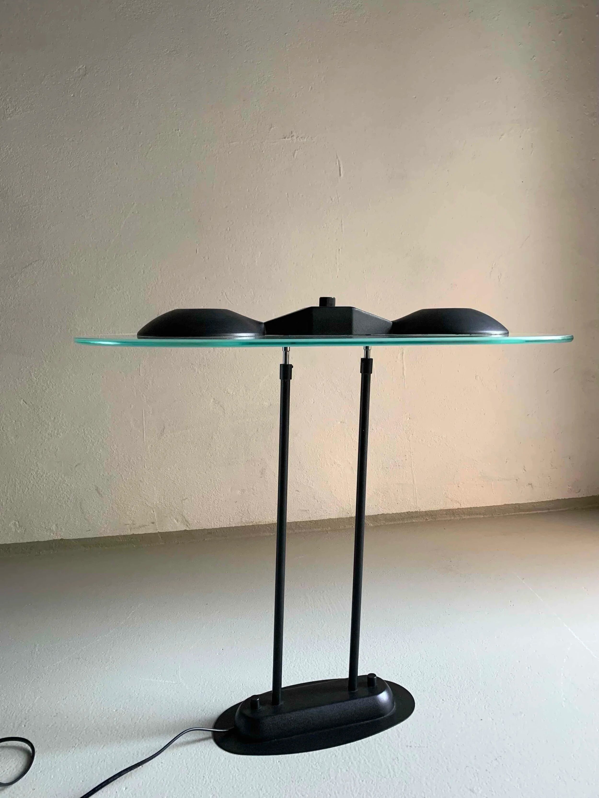 Plafonnier postmoderne en métal noir et verre | Années 1990