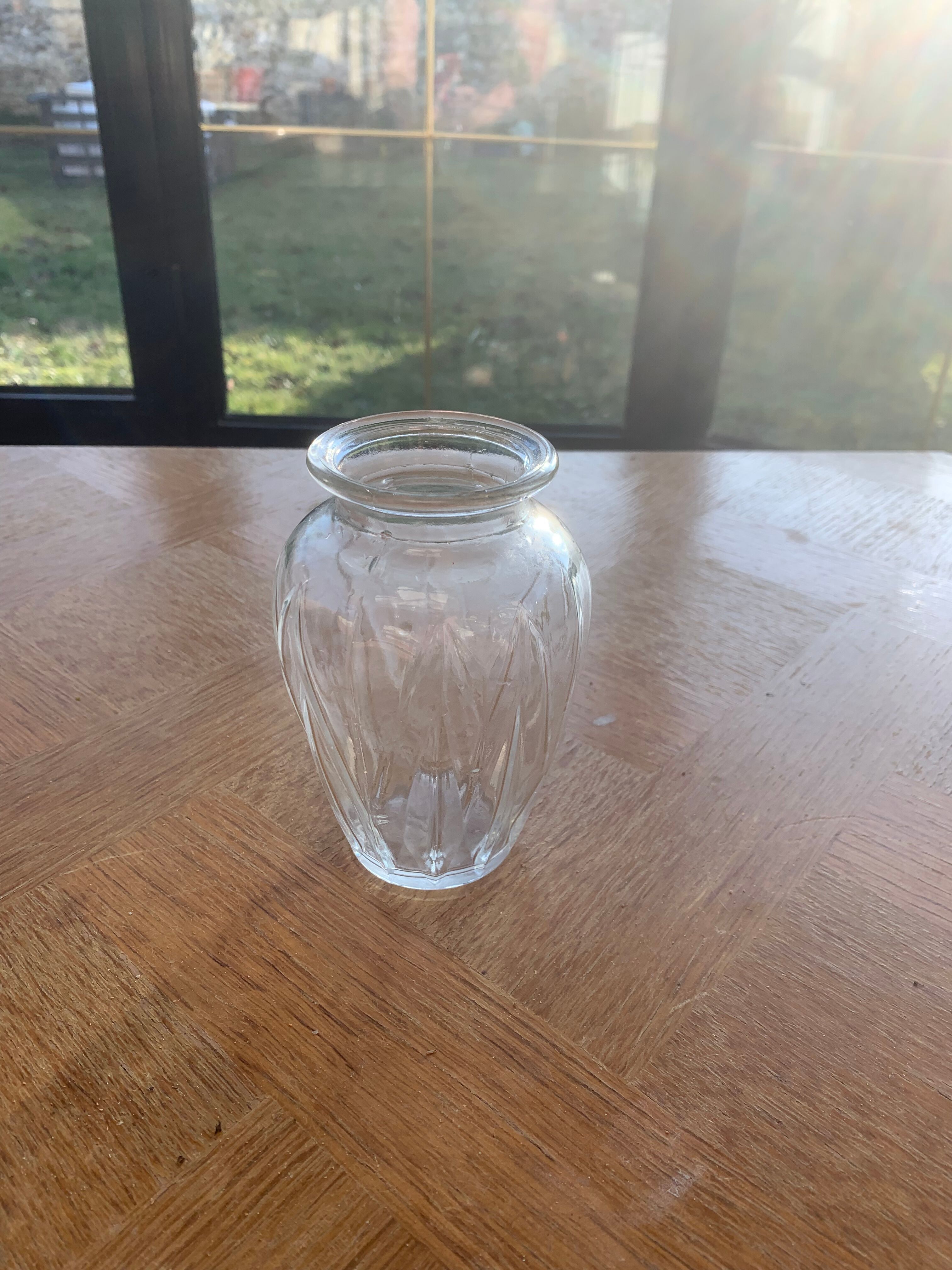 Hyacinth vase in molded transparent glass vintage pattern