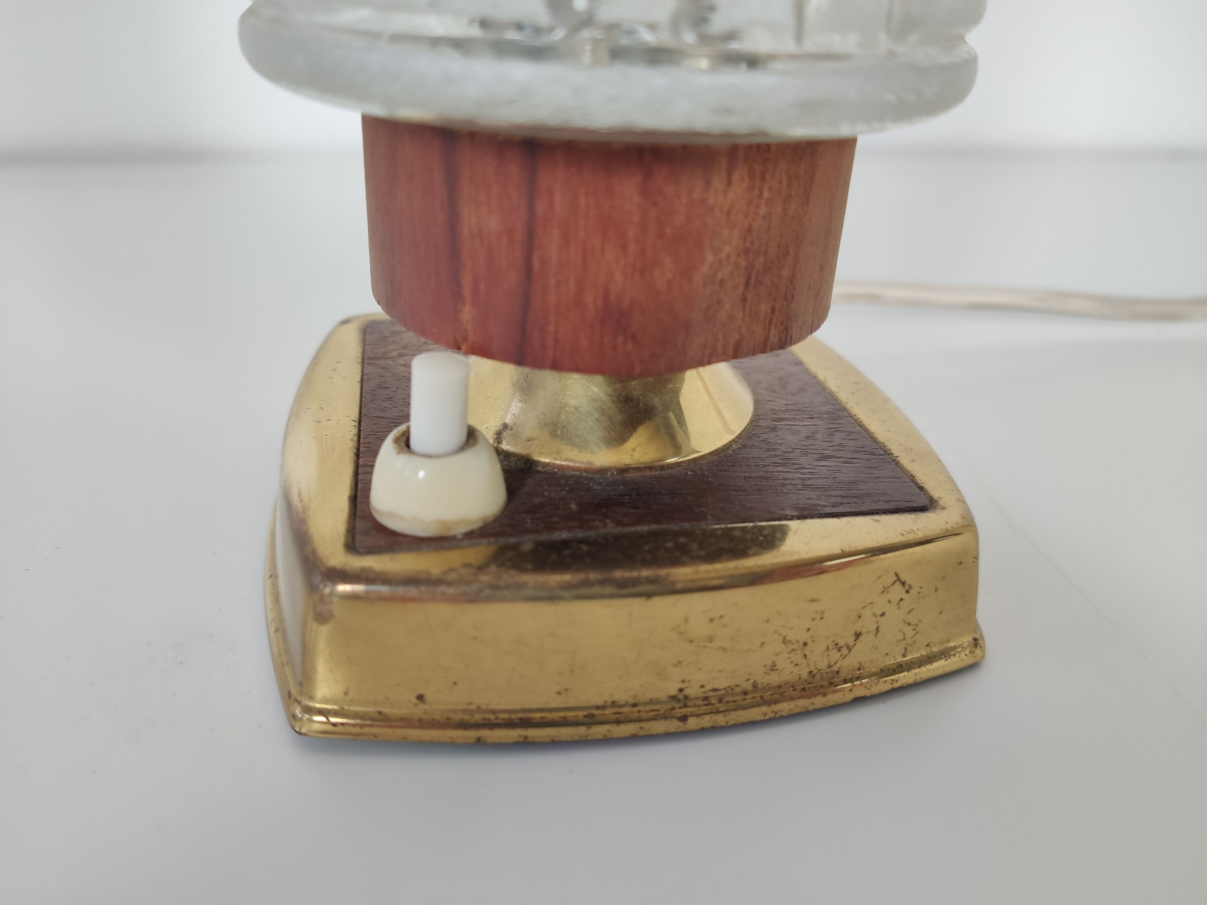 vintage bedside lamp in teak, brass and glass, 60s te