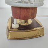 vintage bedside lamp in teak, brass and glass, 60s te
