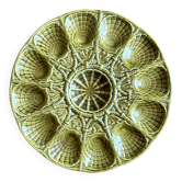 Vintage green ceramic oyster dish - Sarreguemines