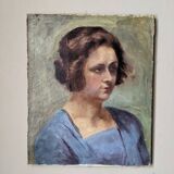 Oil on canvas portrait, vintage, bohemian countryside decoration.