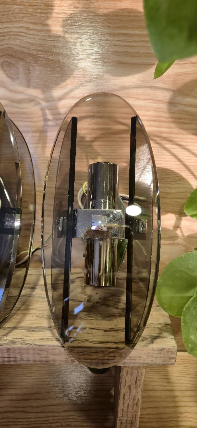 Stunning smoked glass wall sconces from the 1970s.