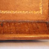 Pedestal table in wood and havana coloured leather tray