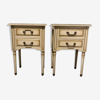 Pair of wooden bedside patina beige Louis XVI style