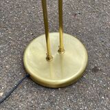 Vintage Italian design gold halogen floor lamp with double spotlight dome.