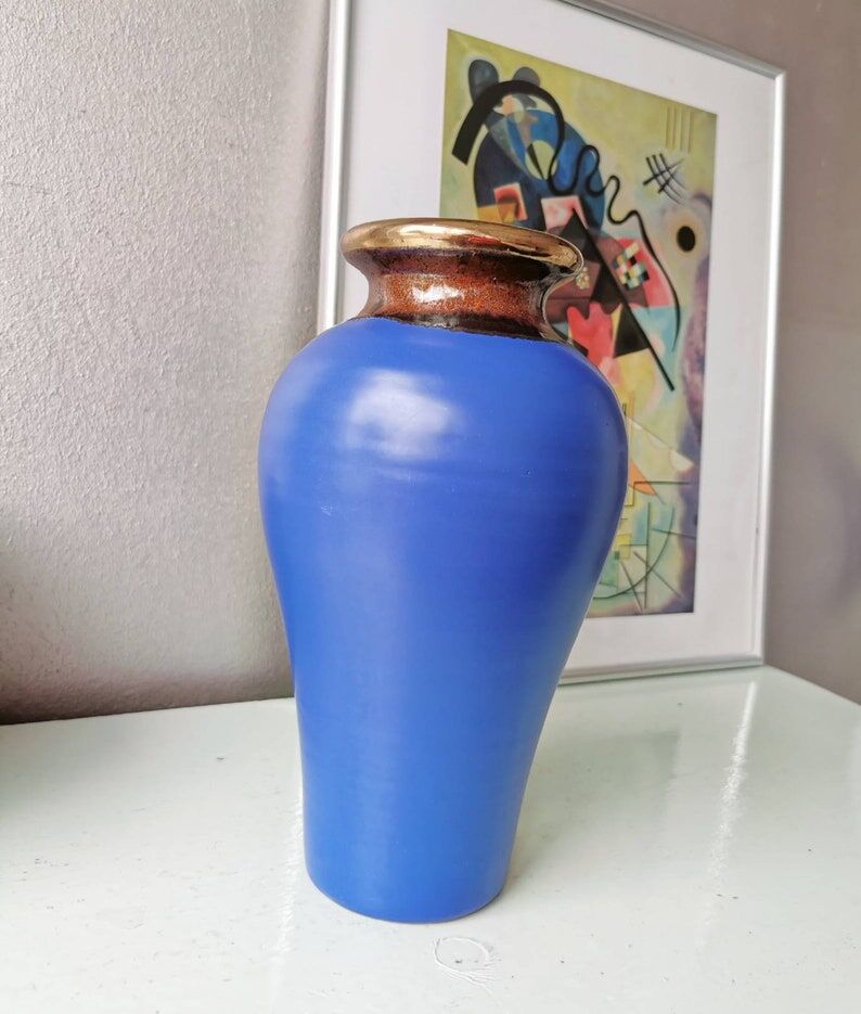 Blue vase in vintage earthenware, 80s