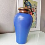 Vase bleu en faïence vintage, années 80