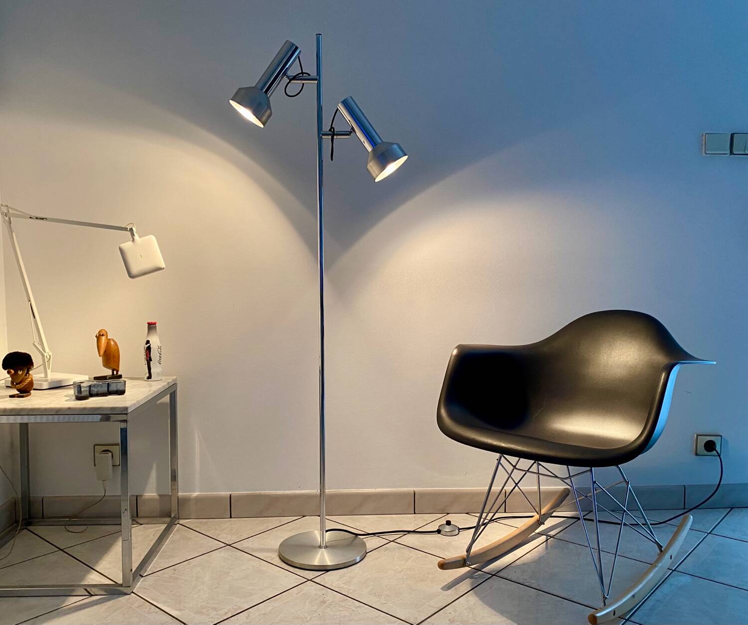 Lampe lampadaire liseuse Delmas vintage années 70 chrome & alu
