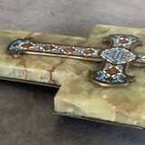 Wall cross with a holy water font in enamel and onyx, 19th century.