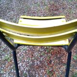 Pair of outdoor bistro chairs in vintage yellow metal