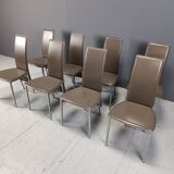 Vintage belgian leather dining chairs set of 8 - 1980s