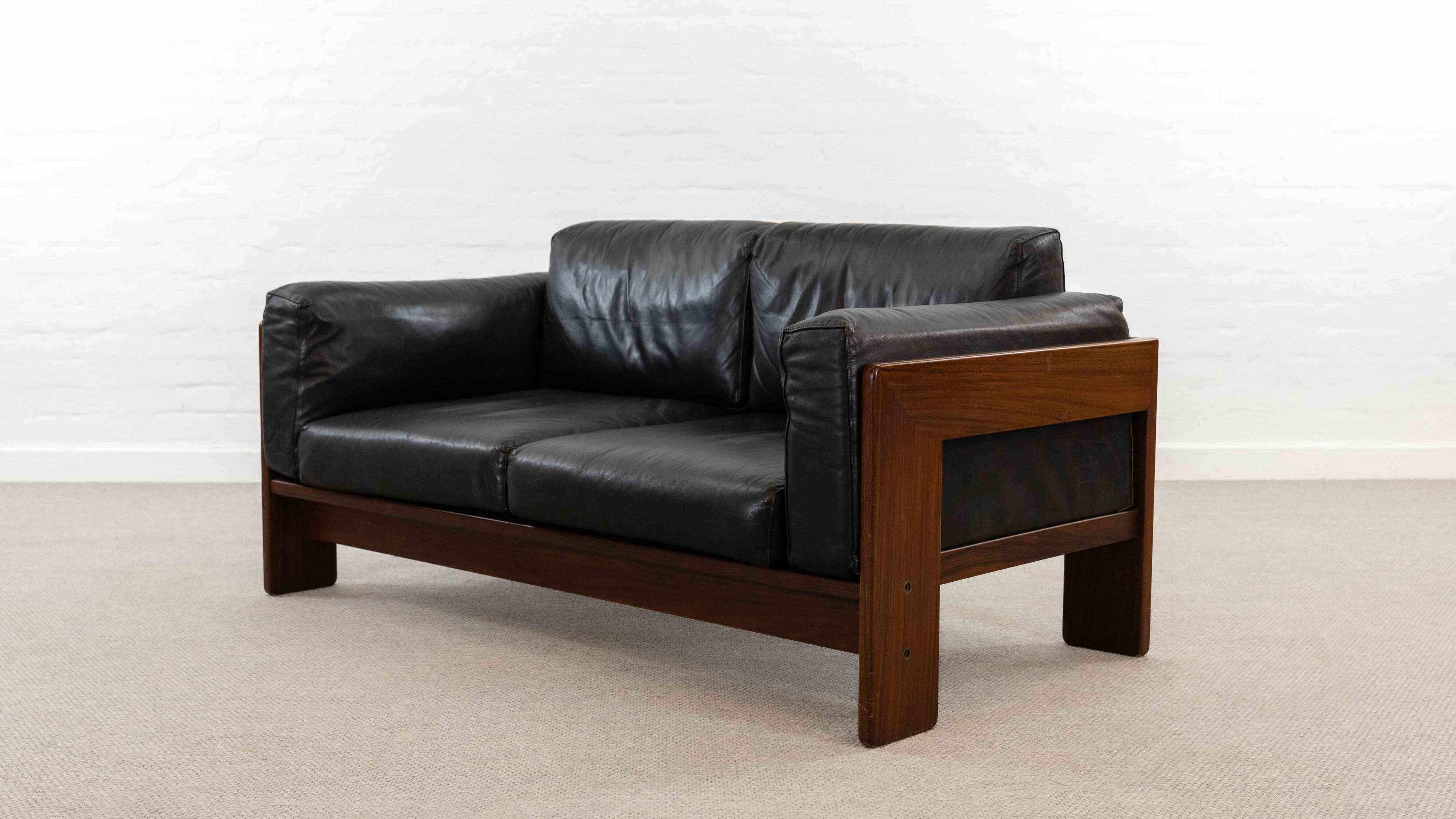 Bastiano Leather Sofa in Black by Tobia Scarpa for Gavina / Knoll