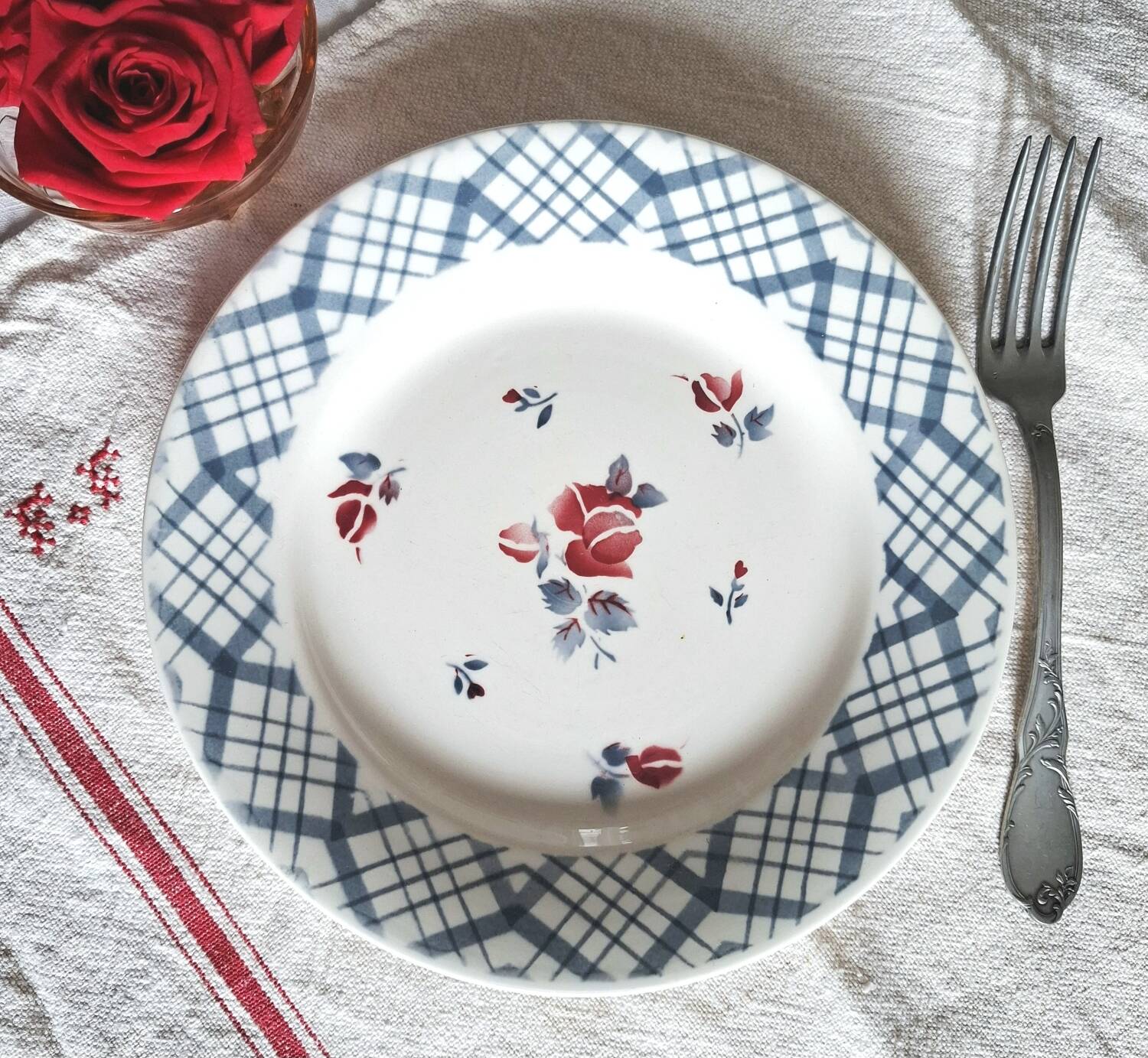 Mismatched antique earthenware dinner plates