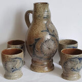Sandstone pitcher and four cups by Loys Ruhlmann Betschdorf