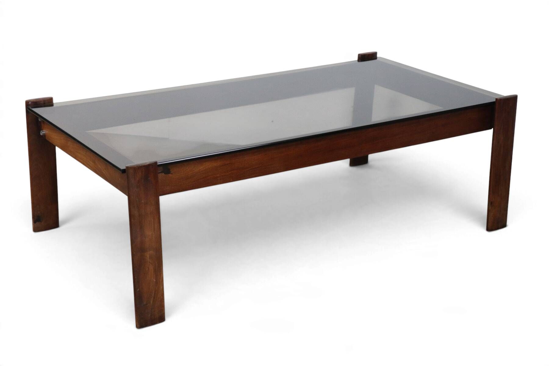 Percival Lafer coffee table in exotic wood and smoked glass – Brazil, 1970