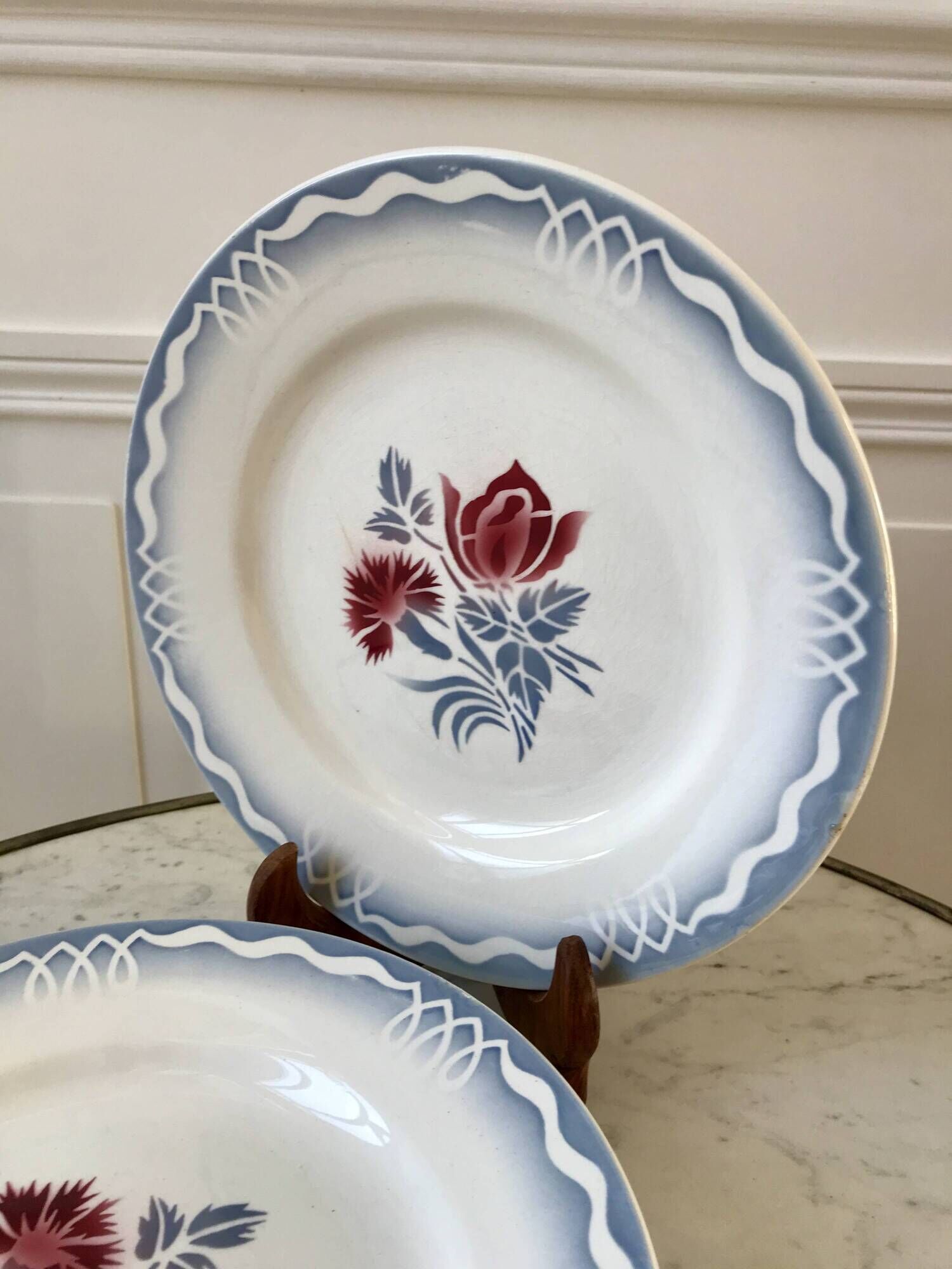 set of 5 Digoin Sarreguemines flat plates model Juliette / Nina Rosa 50s