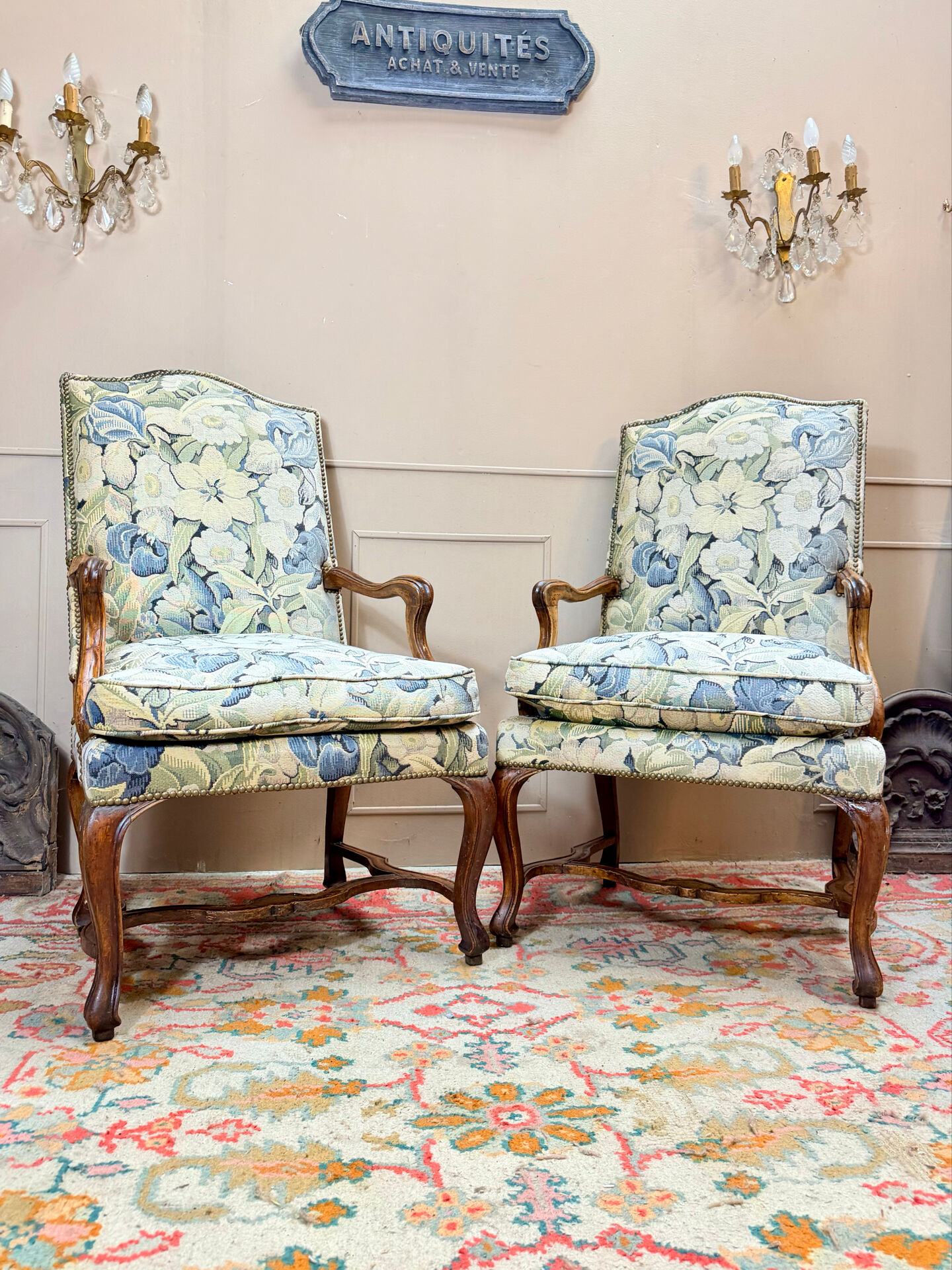 PAIR OF WALNUT ARMCHAIRS FROM THE LOUIS XV XVIII CENTURY